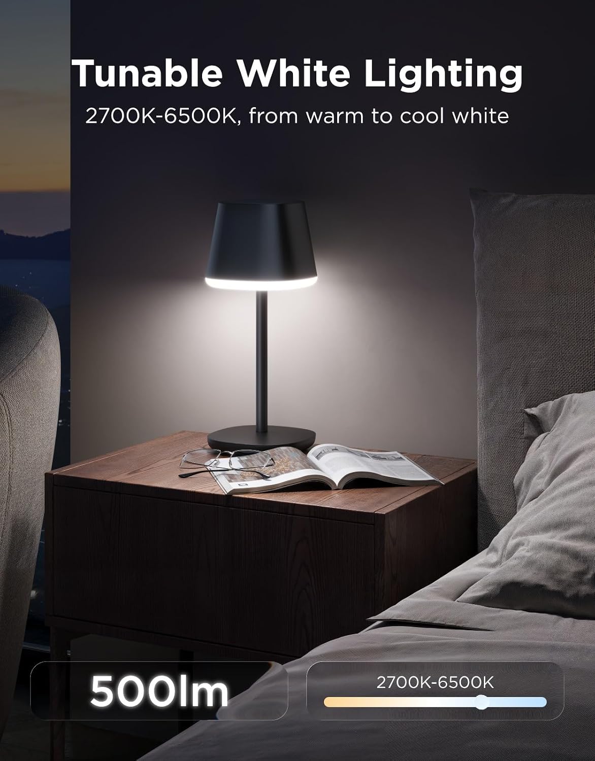 Govee Smart Cordless Table Lamp Classic (No Adapter), RGBIC Desk Lamp | Rechargeable Table Lamp for Bedroom, Living Room