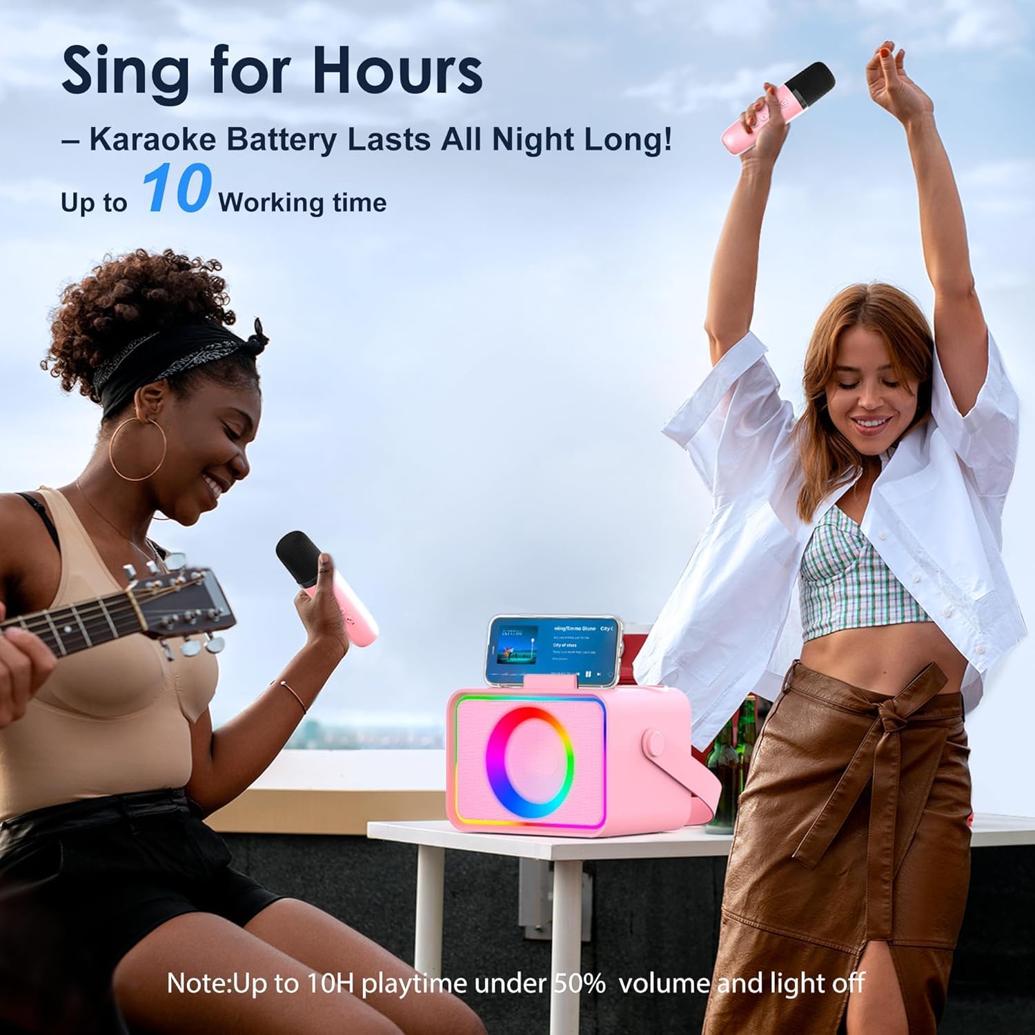 Karaoke Machine for Kids Adults,Portable Bluetooth Speaker with 2 Wireless Microphone with LED Lights, Karaoke Microphone with PA System Supports USB/TF/AUX,Gift for Party (Black)