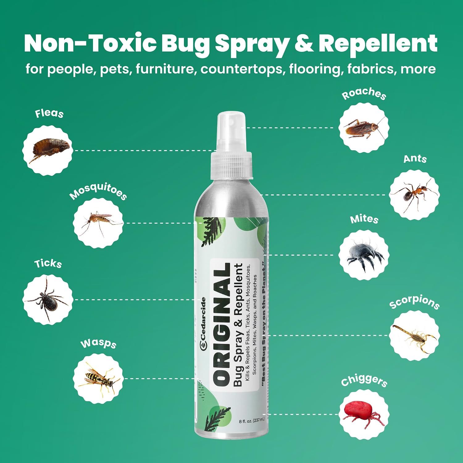 Cedarcide Original Bug Spray | Repel & Kill Fleas, Ticks, Mosquitoes, Mites, Ants & Chiggers | For use on People