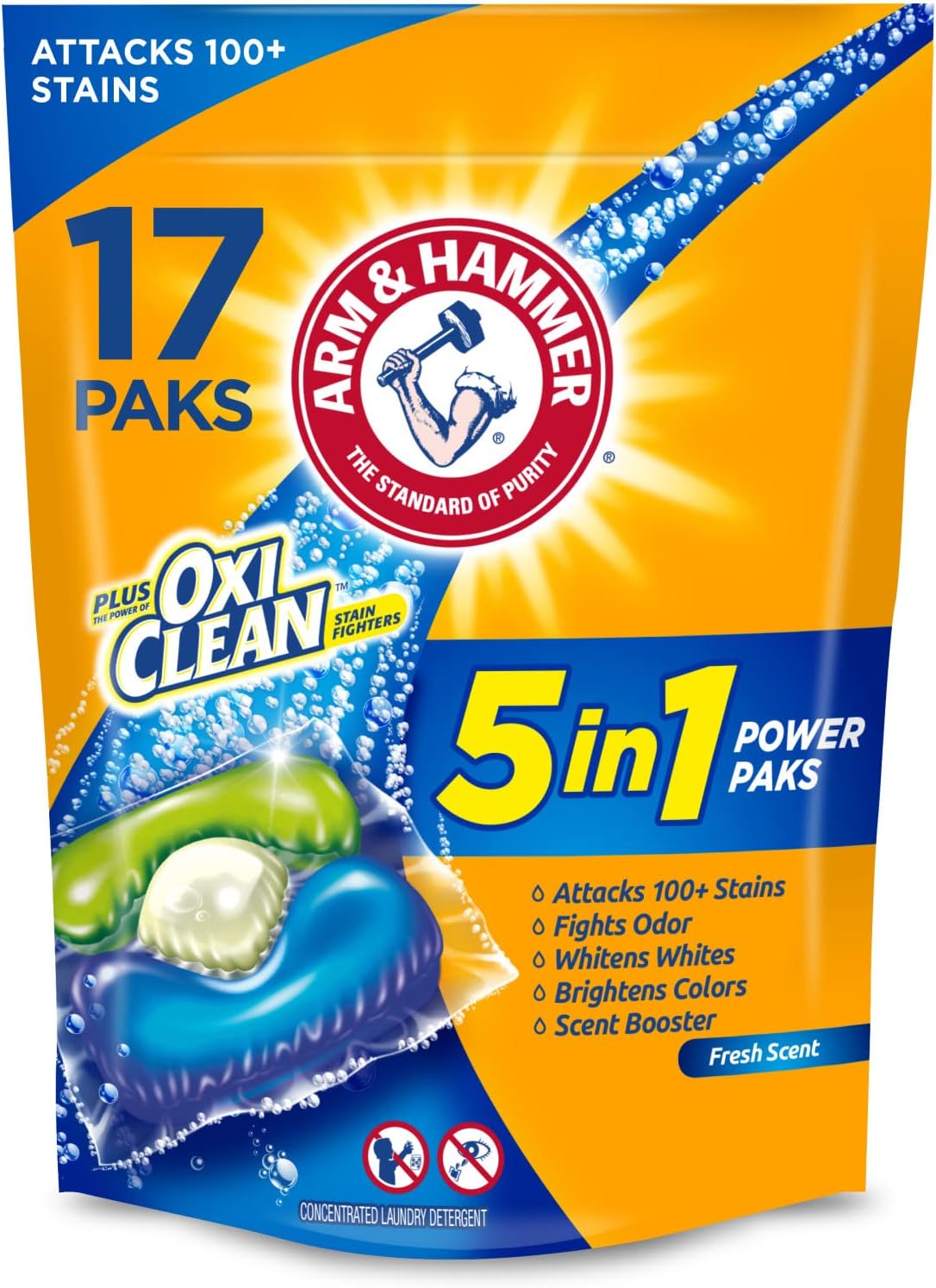 Arm & Hammer plus OxiClean 5-in-1 Power Paks, 17 Count (Packaging may vary)