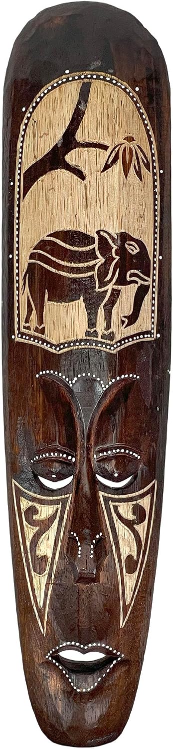 Zeckos Set of 5 African Animal Wall Masks, Hand-Carved Wood, 20 Inch | Painted Black Backdrop with Natural Grain