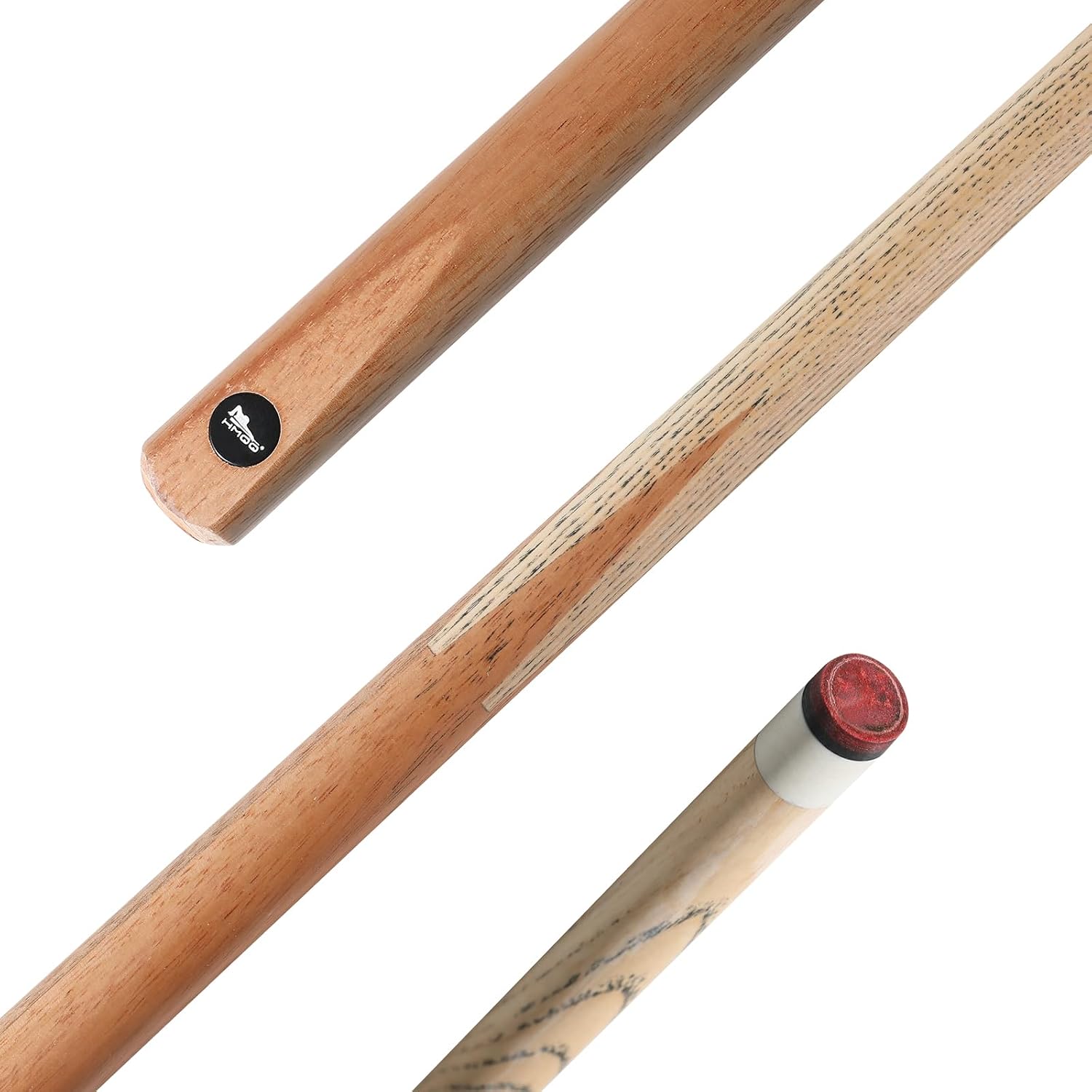 HMQQ 58 Inch One-Piece Pool Cue Sticks, 20 oz, 13mm Tip, 4/6/8 Pack | Black and natural wood-color cues with 13mm leather tips for home tables, bars