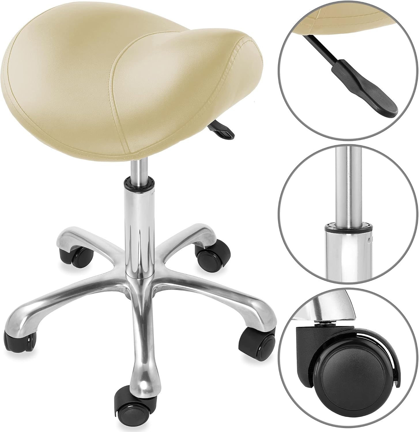 Saloniture Professional Ergonomic Saddle Stool, Black - Adjustable Hydraulic Seat, Rolling Spa Salon, Massage