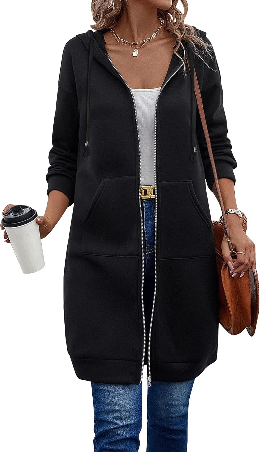 ELESOL Women Casual Zip up Fleece Hoodies Tunic Sweatshirt Long Jacket