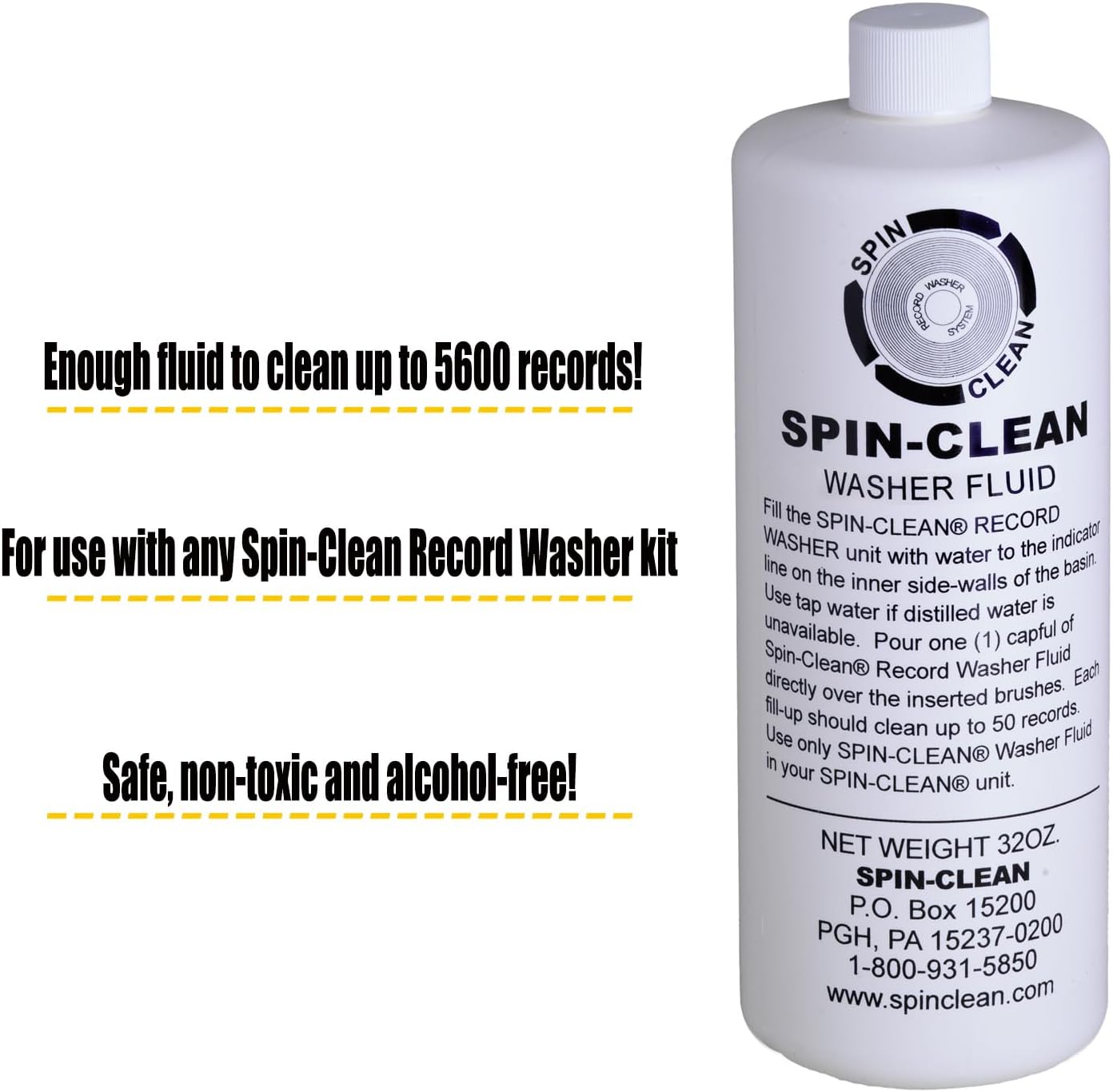 Spin-Clean Record Washer Fluid 32oz. | Alcohol-Free Record Cleaner Solution | Vinyl Record Cleaner Fluid