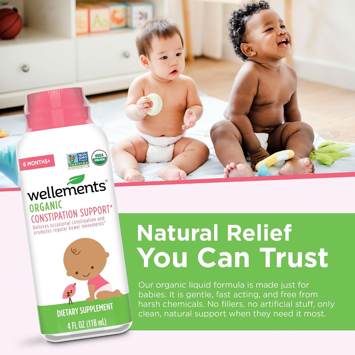 Wellements Organic Constipation Relief for Infants Babies & Toddler 4 Fl Oz