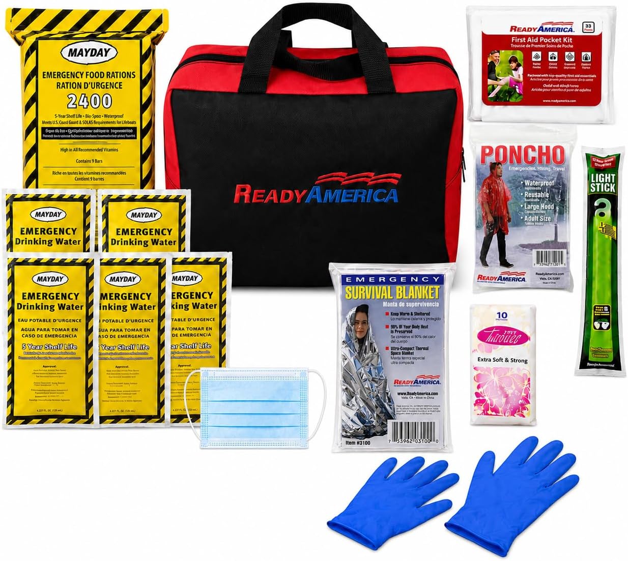 Ready America 70080 1-Person 3-Day Emergency Tote | Emergency Go-Bag with First Aid Kit, Survival Blanket, Emergency Food for Earthquake, Fire & Flood