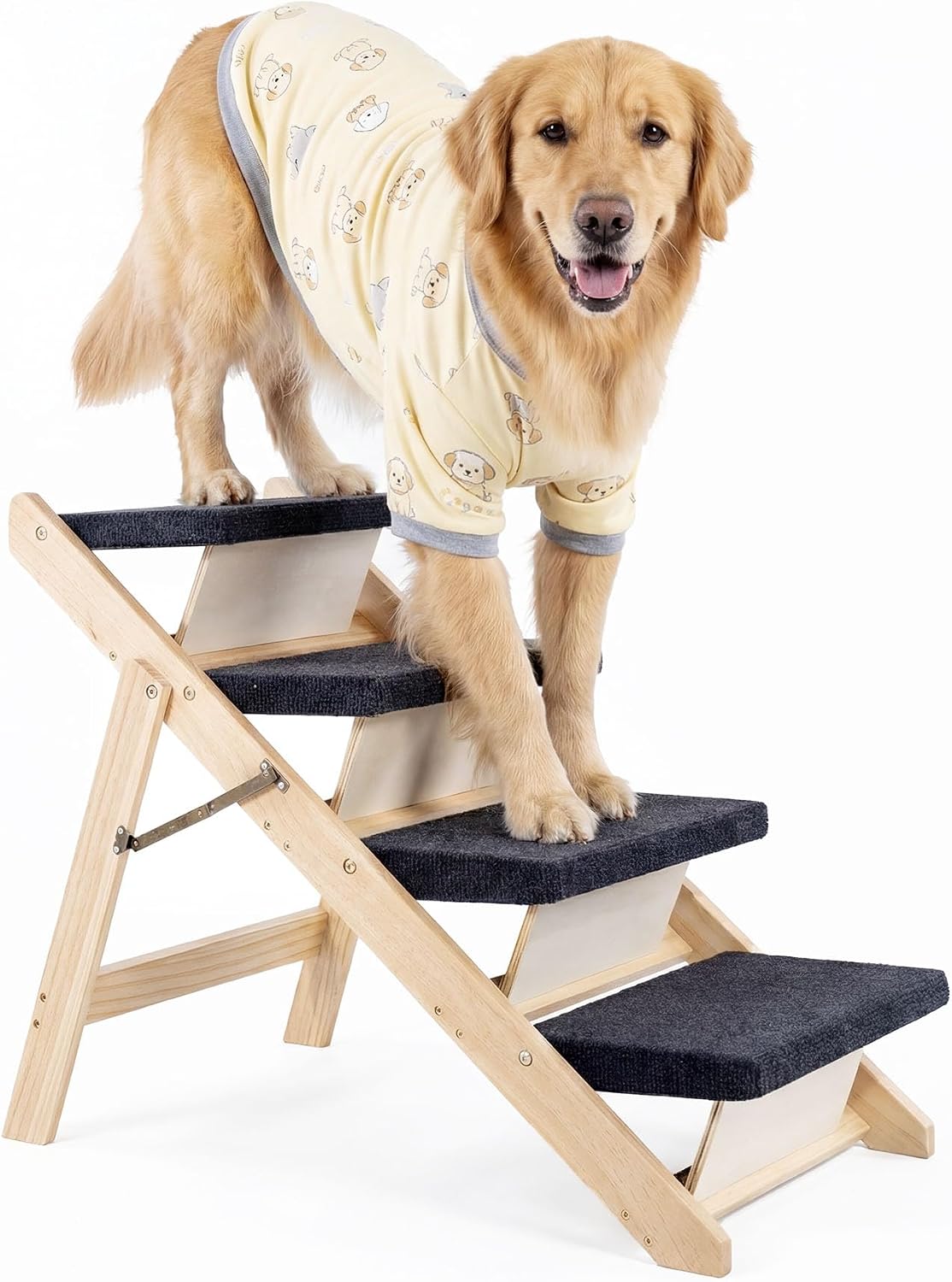 MEWANG Wood Pet Stairs & Ramp for Small/Medium Dogs & Cats, Aging Pets – 2-in-1 Foldable, Portable, Non-Slip Pet Ladder for Tall Beds, Couches