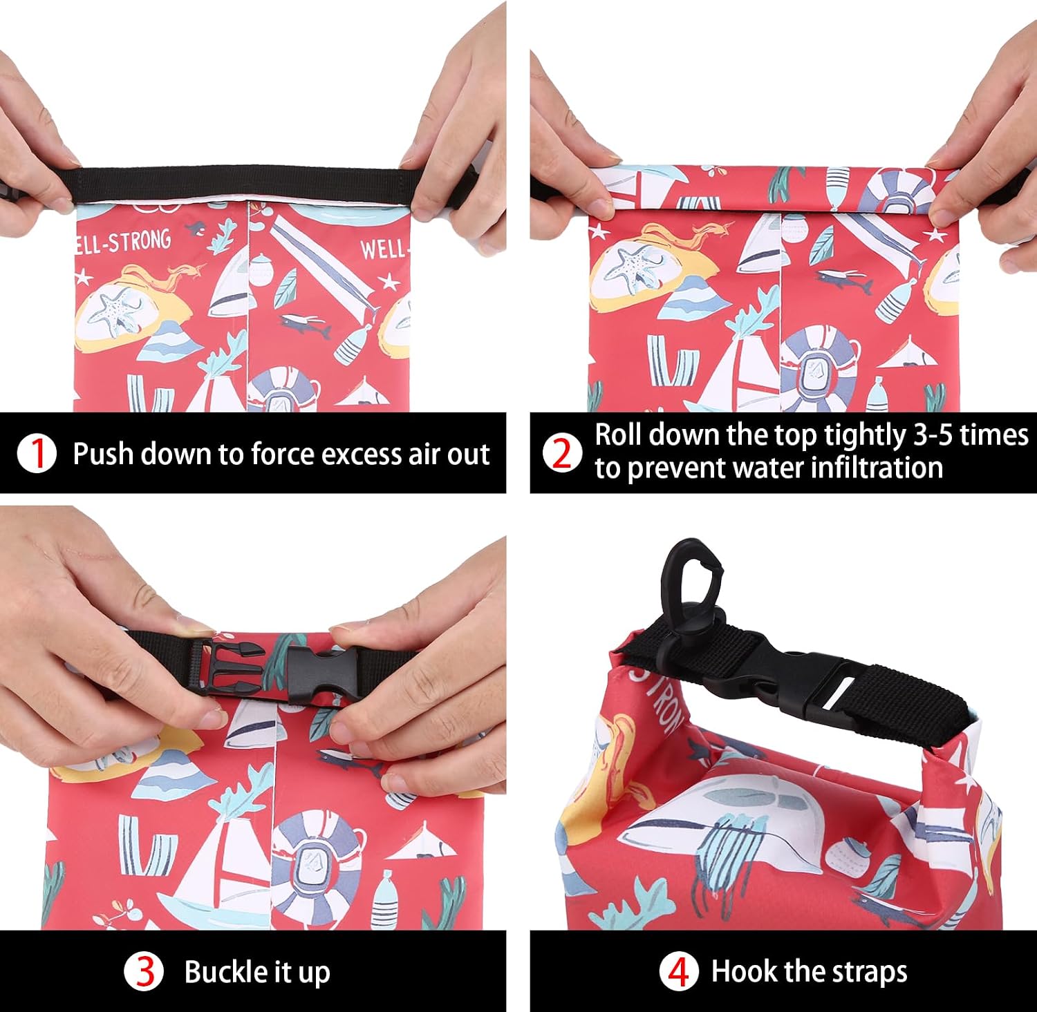 Waterproof First Aid Kit Roll Top Boat Emergency Kit with Waterproof Contents for Fishing Kayaking Boating Swimming Camping Rafting Beach Red