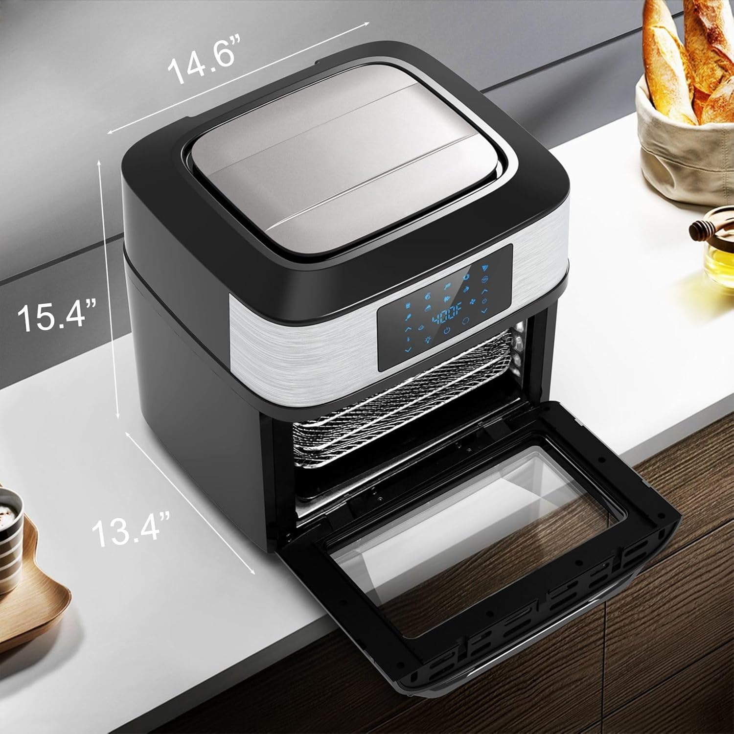 Air Fryer Oven Large 20 QT, Multifunctional 10-in-1 Airfryer Toaster Combo | Family Size, 3 Cooking Racks, Big Window, Rotisserie, Dehydrate, Bake