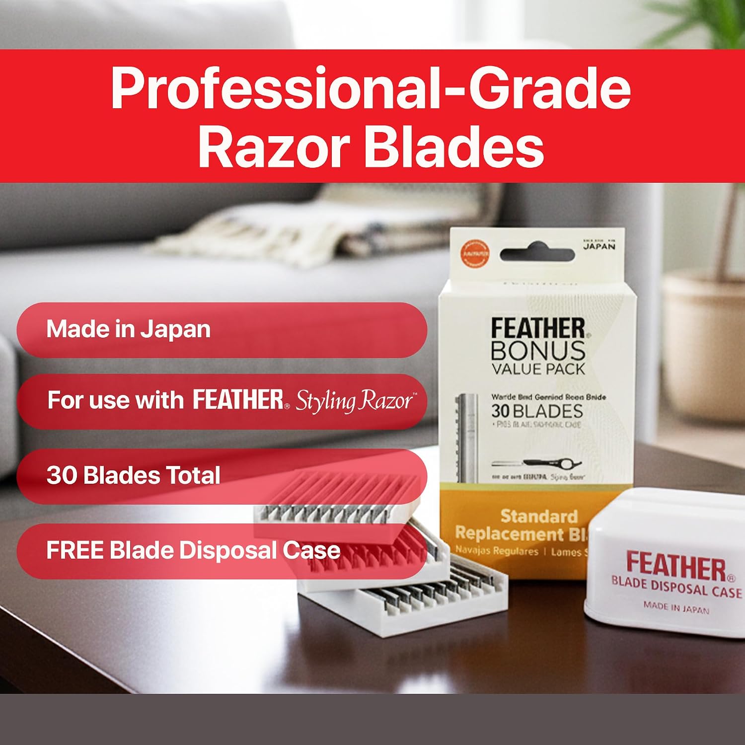 Feather Bonus Value Pack, Styling Razor Standard Blades - Professional Hair Cutting Blades for Styling, Shaping