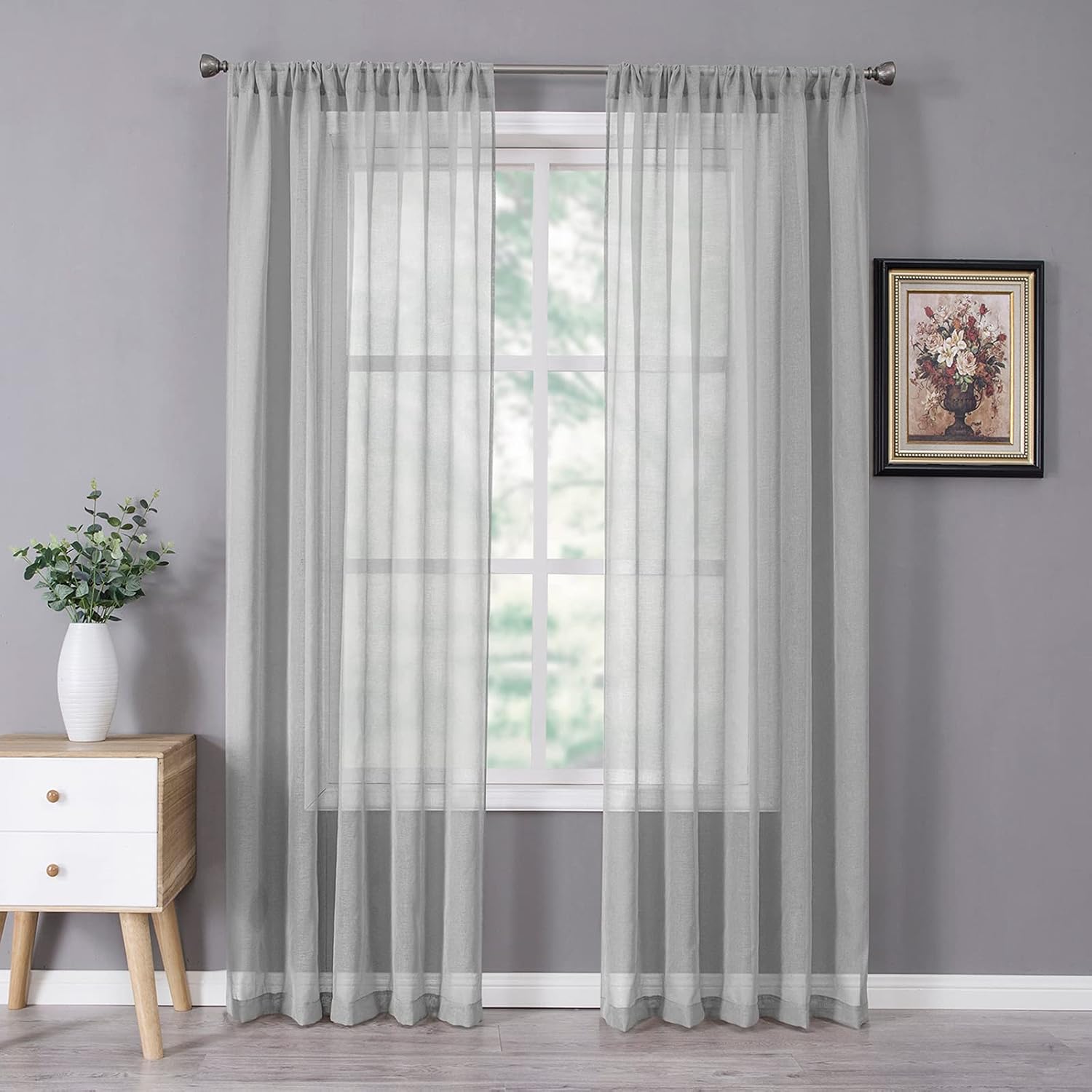 Tollpiz Sheer Curtain Linen Textured Living Room Curtains Sheer Light Filtering Rod Pocket Voile Curtain for Bedroom, 54 x 72 inches Long, White