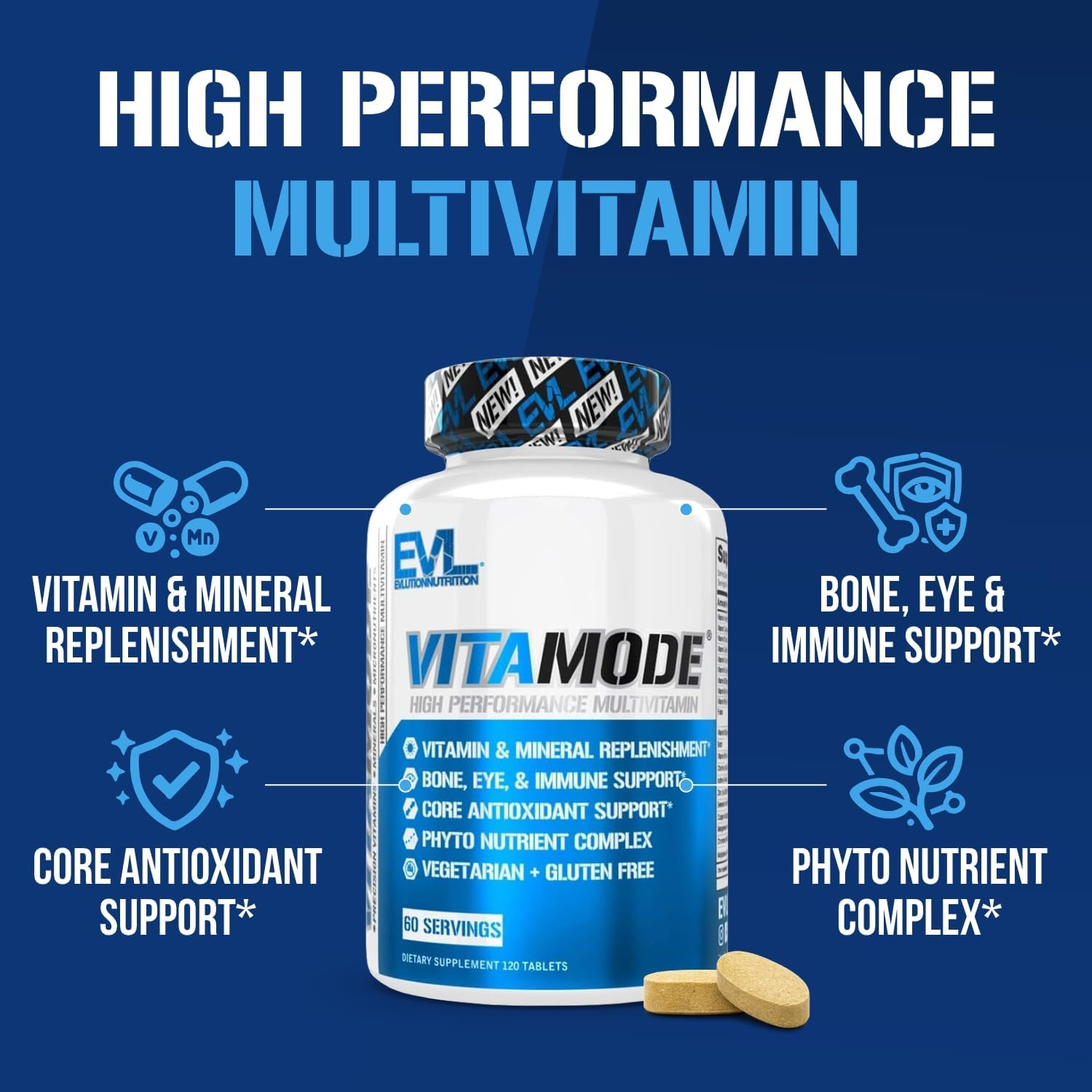 EVL Vitamode - Advanced Daily Men's Multivitamin - 60 Servings | Essential Minerals - Phytonutrient Complex - Active Mens Vitamins for Energy with