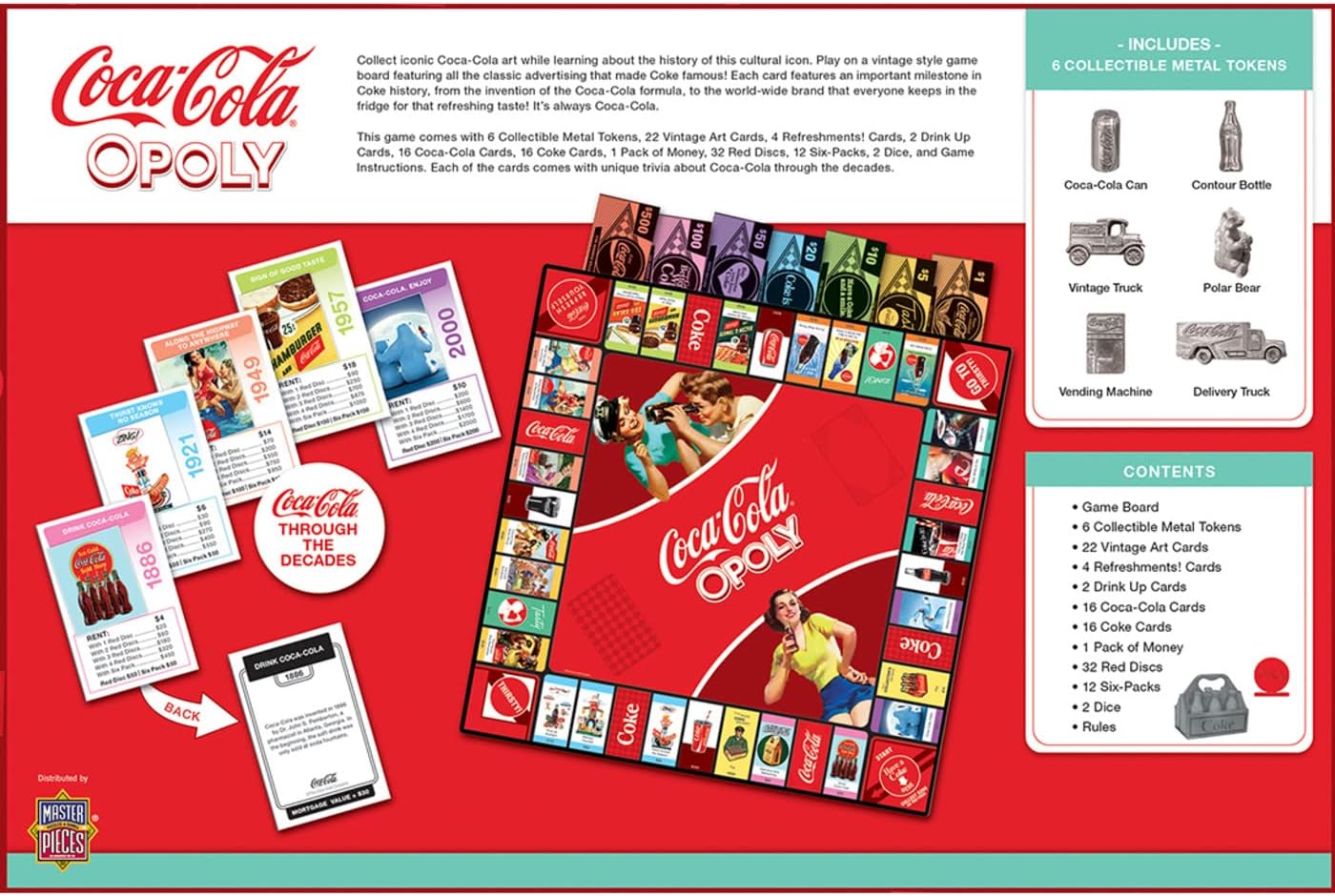 MasterPieces Opoly Board Games - Coca-Cola Opoly - Officially Licensed Board Games for Adults & Families
