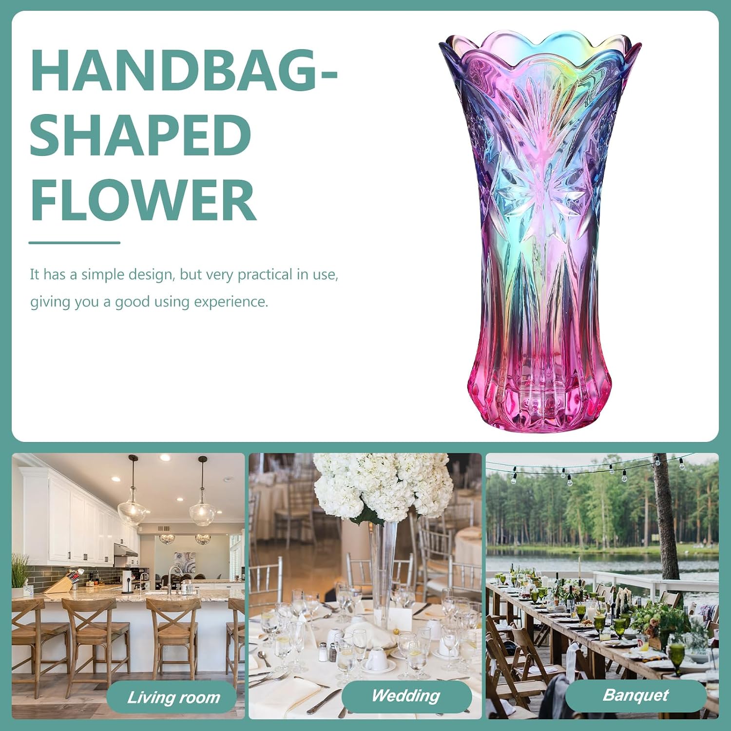 Rainbow Glass Vase Wide Mouth Glass Colorful Vase for Bookshelf Dinner Table Indoor Office Desktop Meeting Room Bathroom Countertop Iridescent