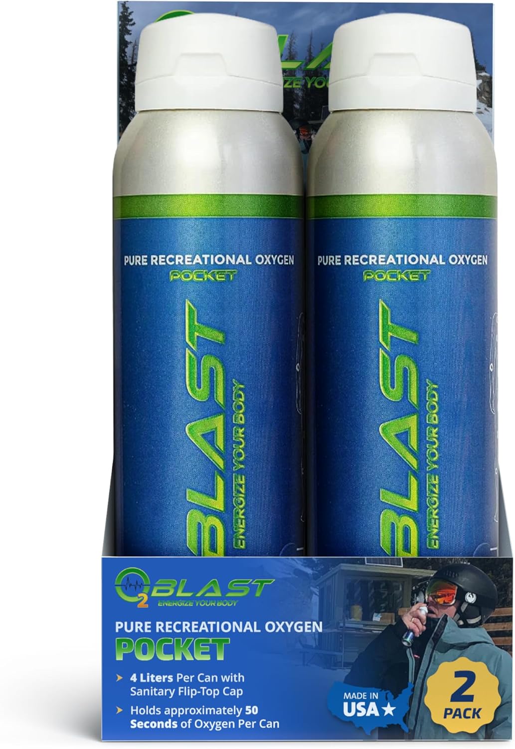 O2 Blast - 4L Portable Oxygen Can with Flip-Top Cap, Compact Design, 6-Pack
