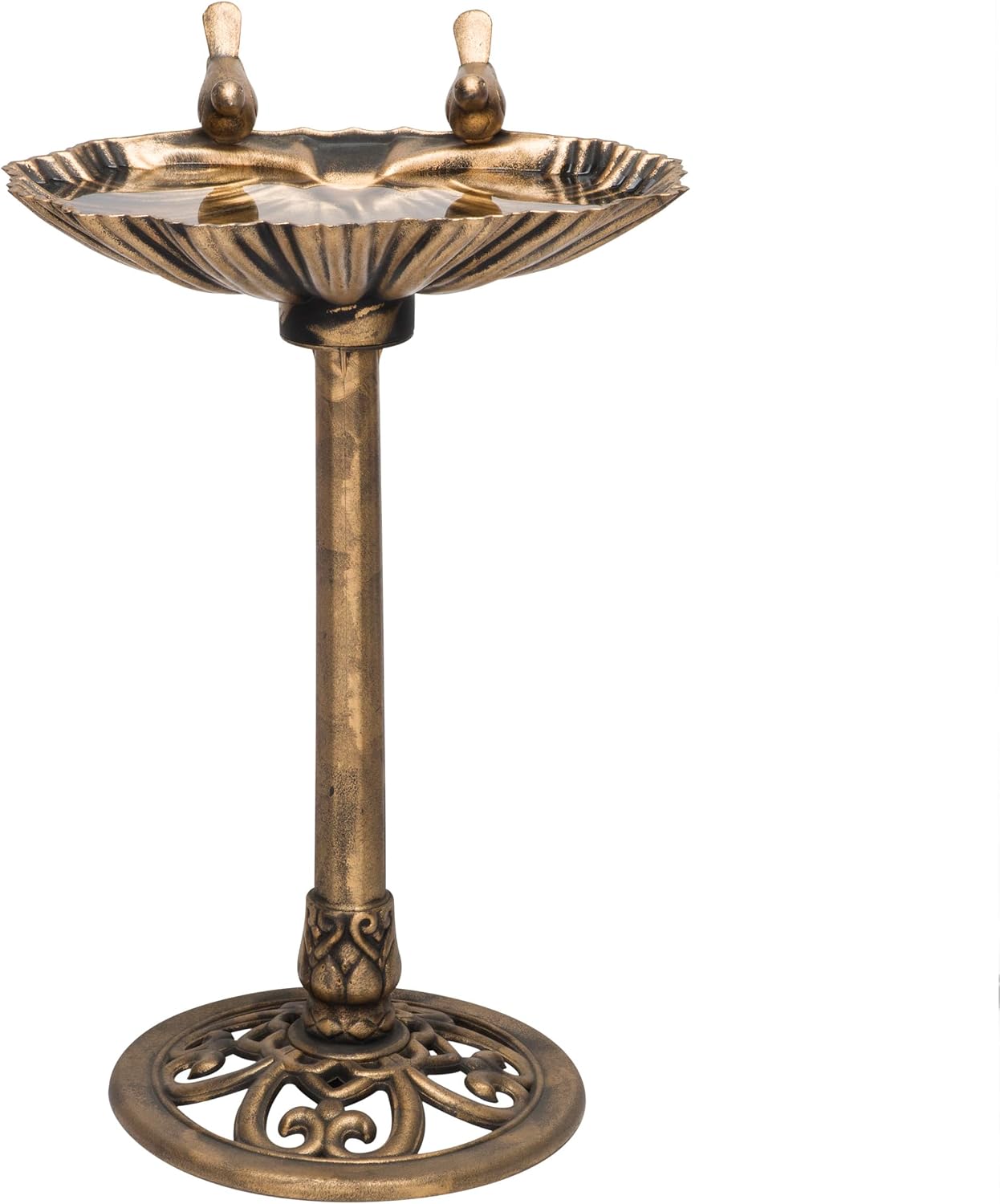 Alpine Corporation | 31" Tall Outdoor Birdbath with 2 Bird Figurines — Shallow and Wide Bird Feeder, Bronze Garden Accent