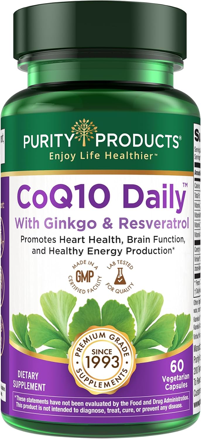Purity Products CoQ10 Daily Super Boost with Ginkgo and Resveratrol from Supports Healthy Energy Levels and Healthy Brain Function - 60 Vegetarian