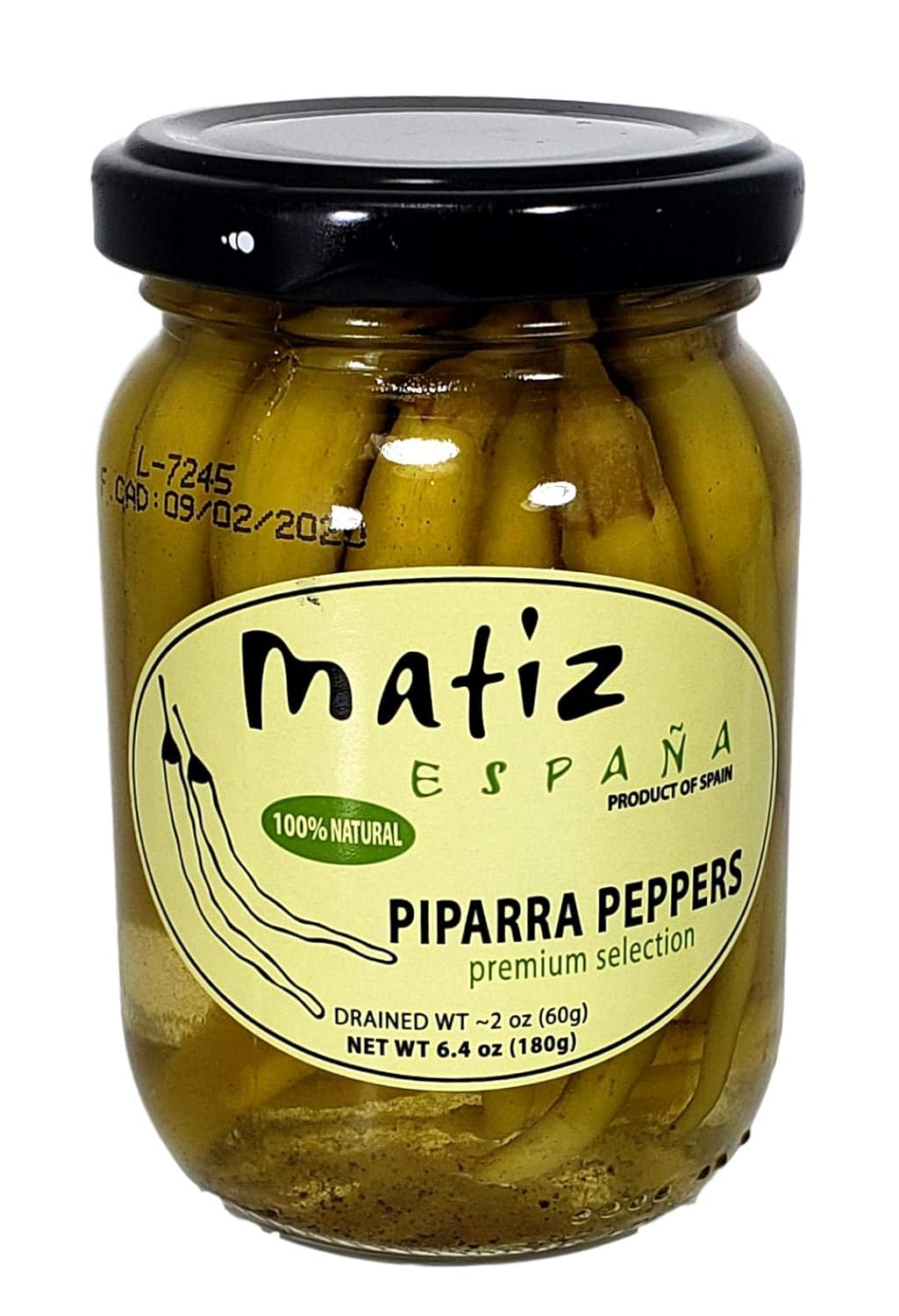 Matiz Piparras Basque Guindilla Peppers, Green, 6.4 oz | Spanish Pickled Peppers from Spain