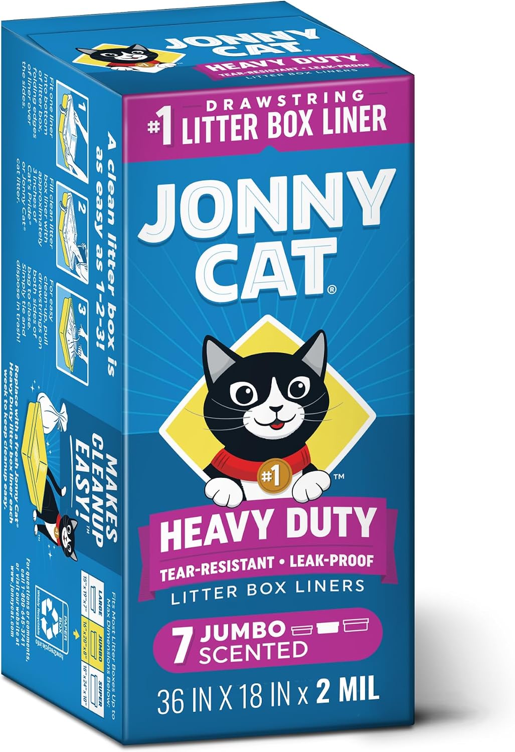 Jonny Cat Heavy Duty Tear-Resistant Litter Box Liners: Scented Jumbo 7ct
