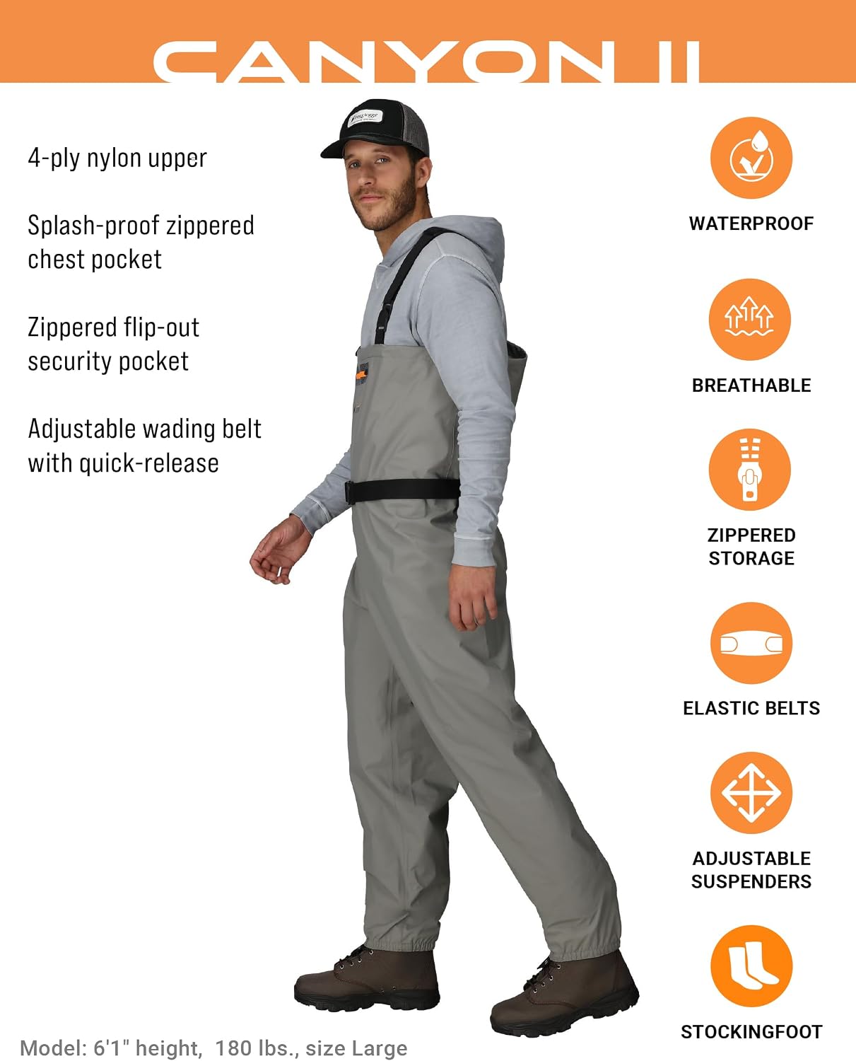 FROGG TOGGS Canyon II Breathable Waterproof Stockingfoot Fishing Chest Wader for Fishing