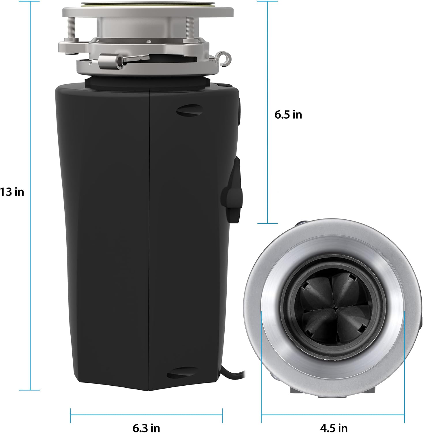 Eco Logic 1/3 HP Garbage Disposal, Universal 3-Bolt Mount, Power Cord