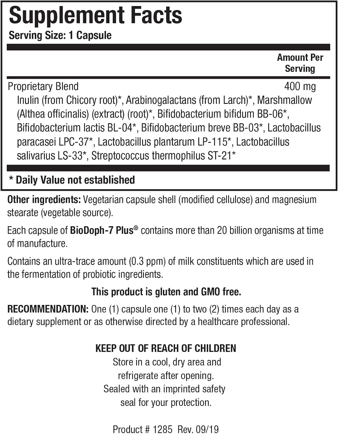 Biotics Research BioDoph7 Plus Prebiotics Probiotics for Women/Men - 400 mg - Daily Probiotic Promotes Digestive Health, Gut Health