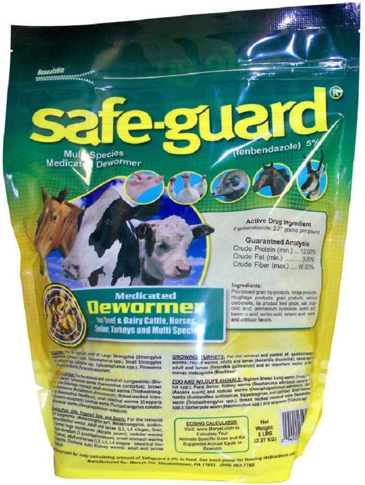 Safe-Guard 0.5% Pellets 5 lb Bag for Use in Horses, Swine, Cows, Zoo and Wildlife Animals