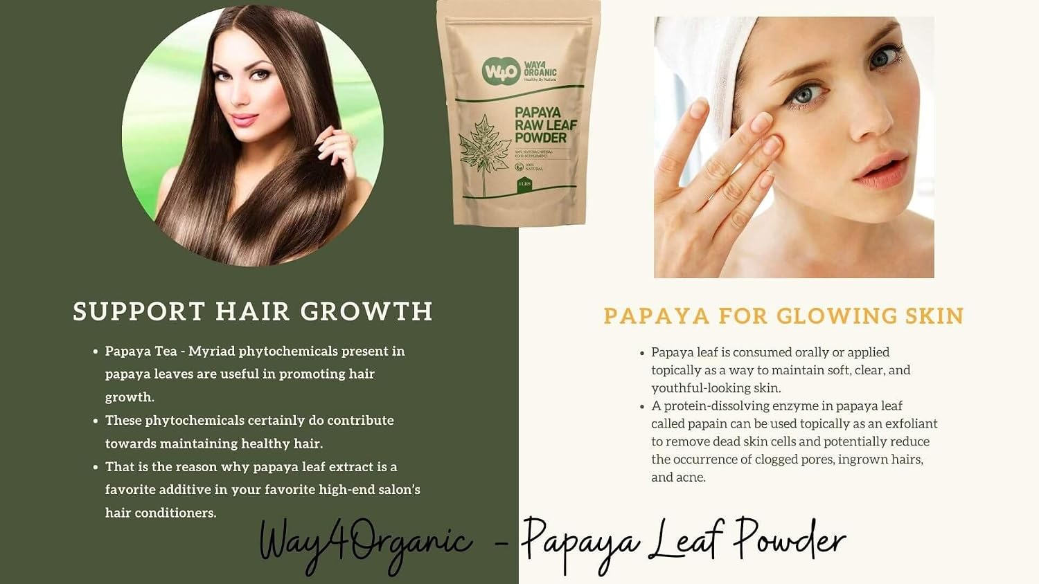 Way4Organic Papaya Leaf Powder 16 Ounces(1 Pound), Dried from Fresh Green Leaves, Good to Make Tea, Juice Extract, (No Fruit, No Seeds)