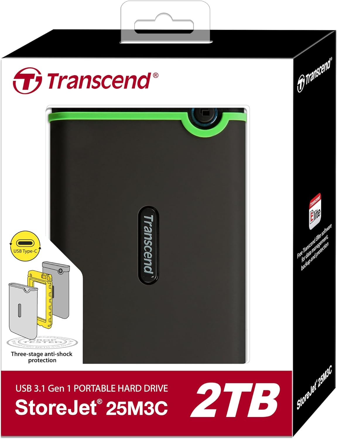 Transcend 4TB StoreJet 25M3 Rugged Portable HDD, One Touch Backup
