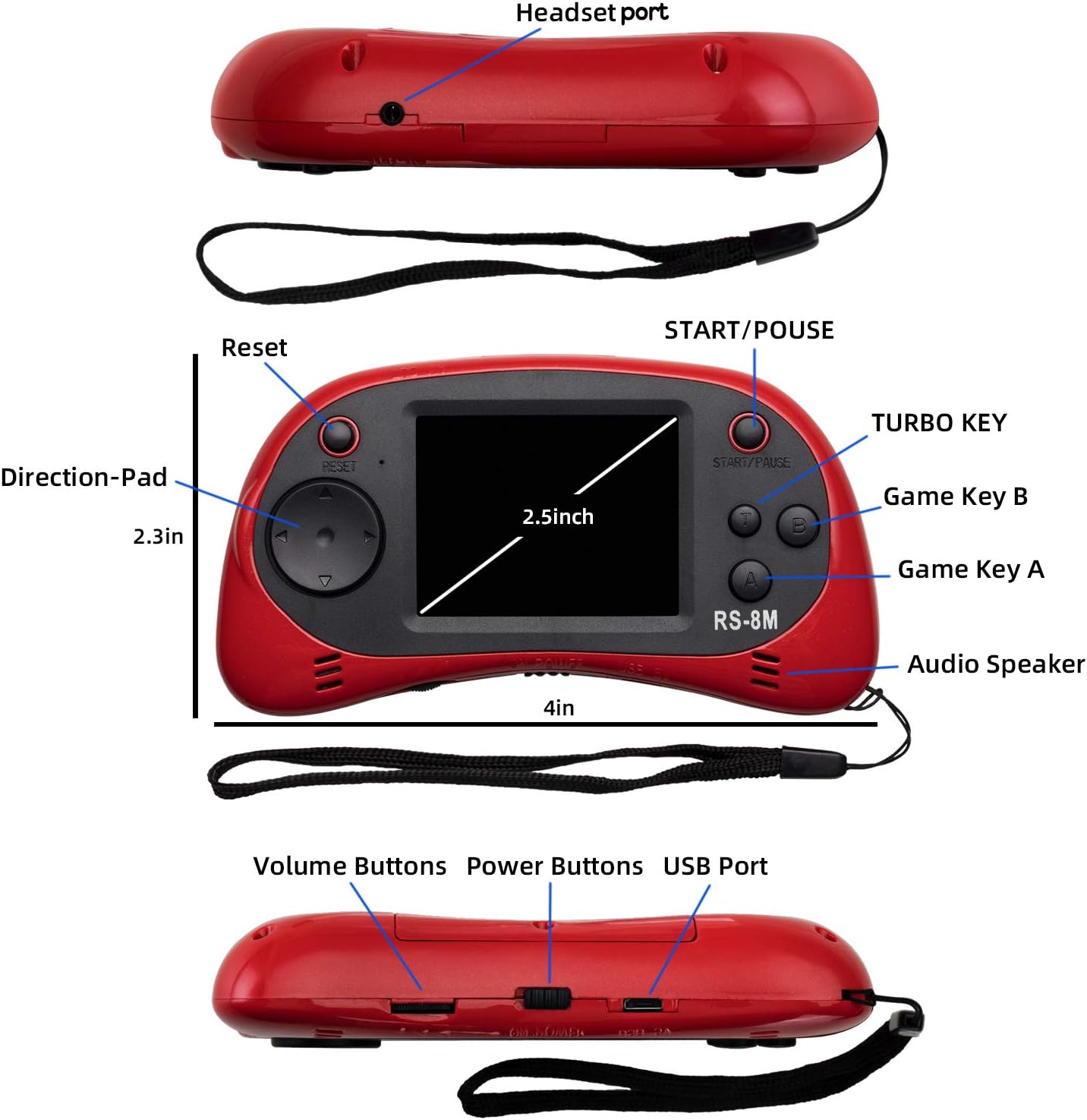 Kids Handheld Portable Video Game Player with 200 Games - 16 Bit 2.5 Inch Screen Mini Retro Electronic Machine for Boys Girls