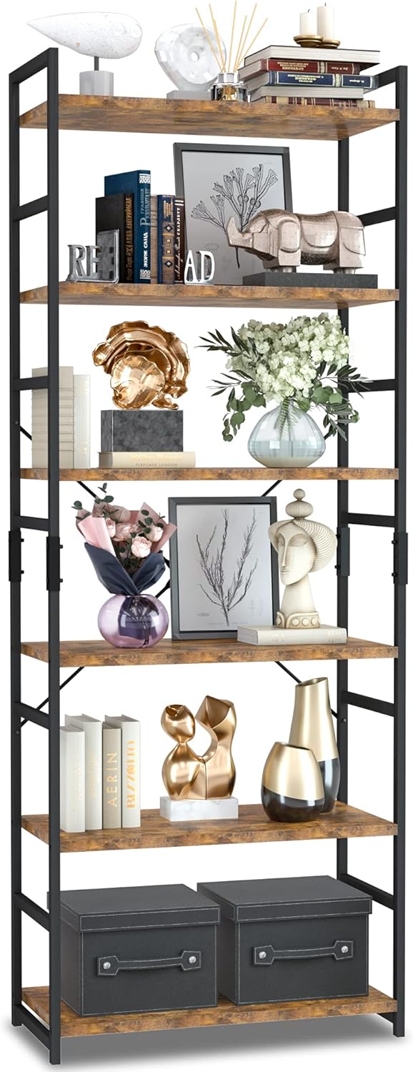 NUMENN 5 Tier Bookshelf, Tall Freestanding Open Storage Bookcase, Vintage