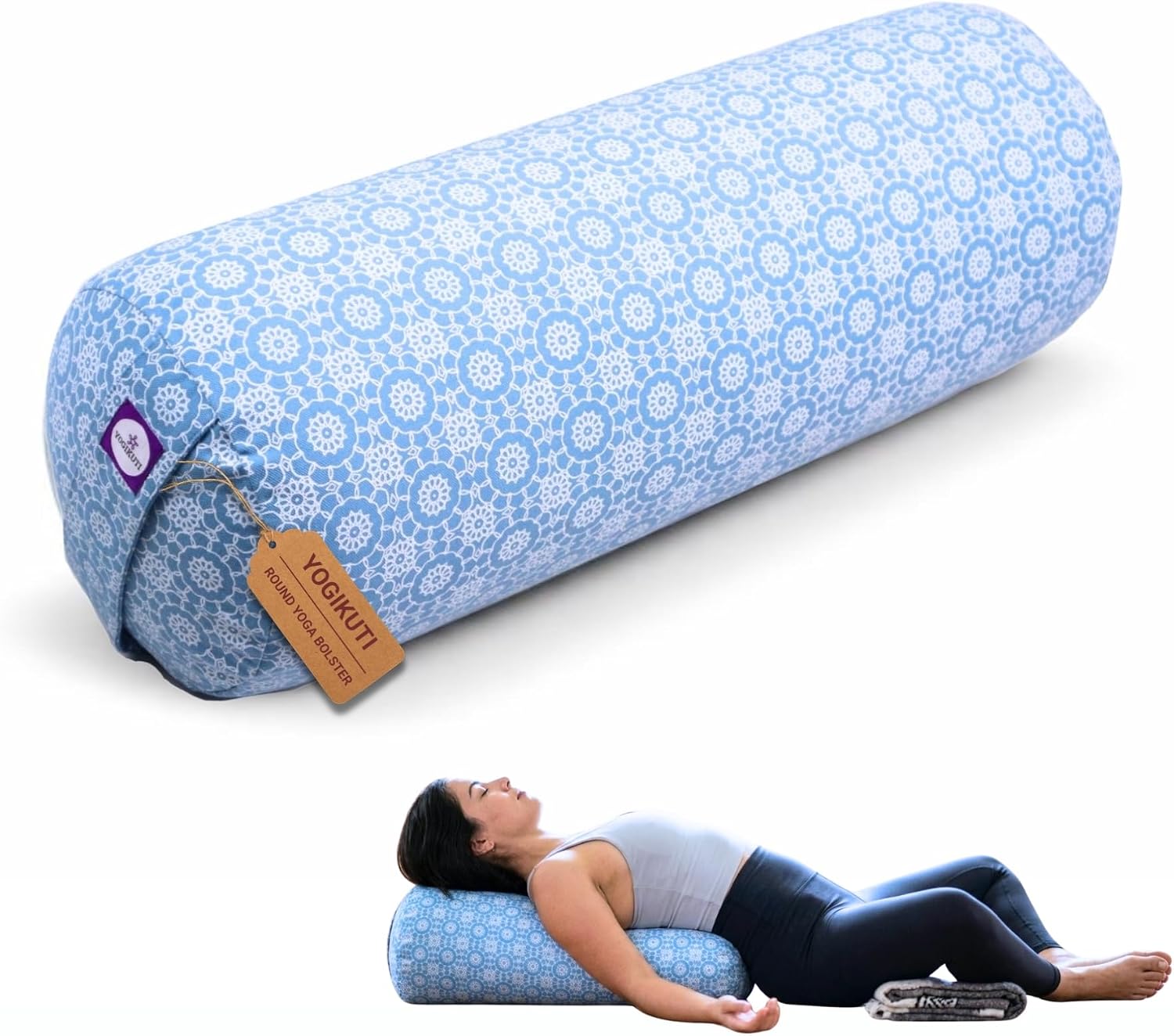 Yogikuti Iyengar Yoga Bolster for Restorative Yoga and Meditation – Lightweight Cotton Support Pillow with Handle for Easy Carry