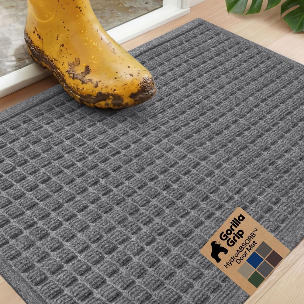 GORILLA GRIP® HydroABSORB Door Mat for Indoor Outdoor Use, 29x17 Black