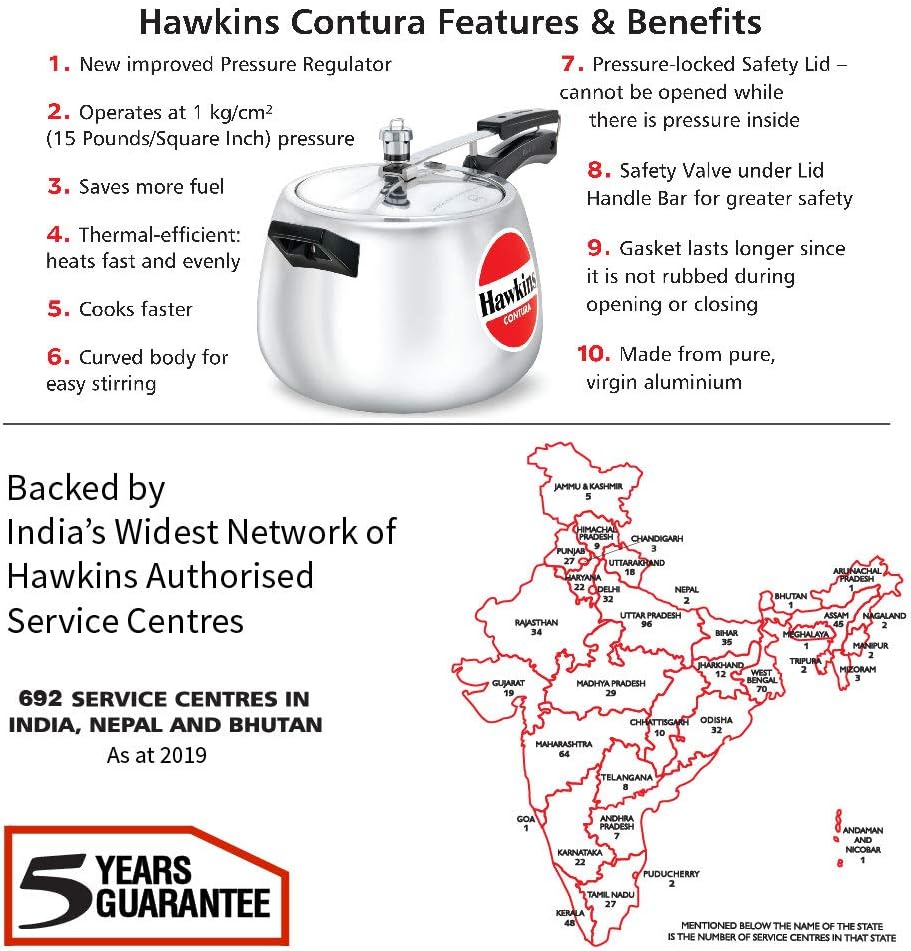 Hawkins 3.5 Litre Contura Pressure Cooker, Handi Inner Lid Cooker, Silver (HC35)
