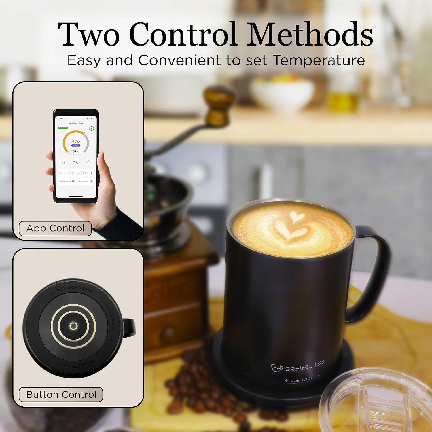 Brewbliss Temperature Control Smart Mug, 14 Oz, App-Controlled & Self-Heating Coffee Mug with 80 Min Battery Life