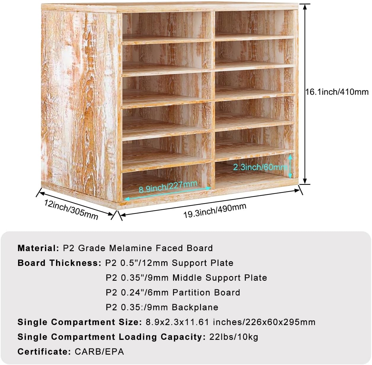 TQVAI Wood Literature Organizer, 27 Slots Hold 13500 Sheets A4 Papers, Wooden Desk File Paper Storage Organizer with Adjustable Shelves
