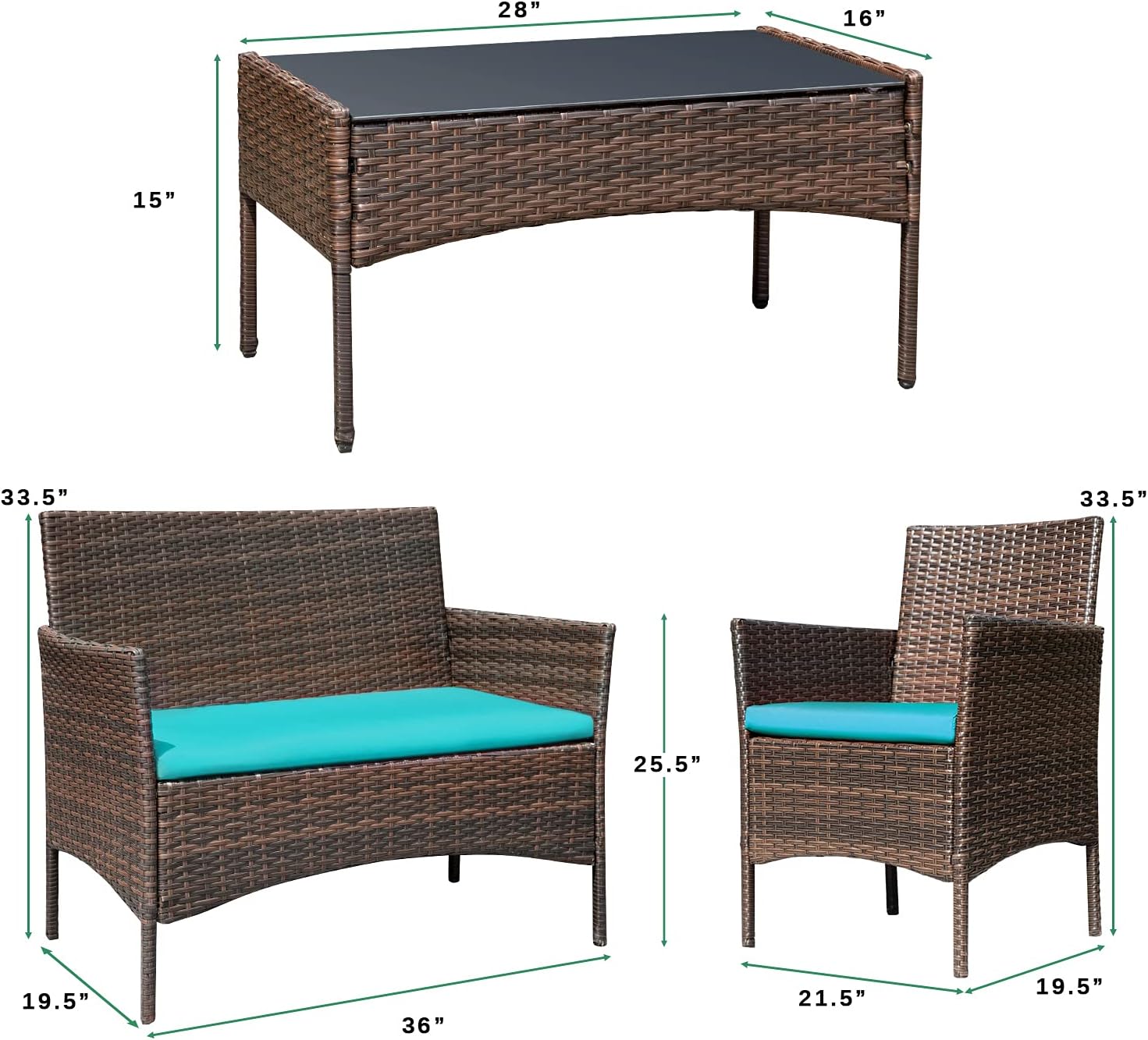 Greesum Patio Furniture 4 Pieces Conversation Sets,Brown and Beige