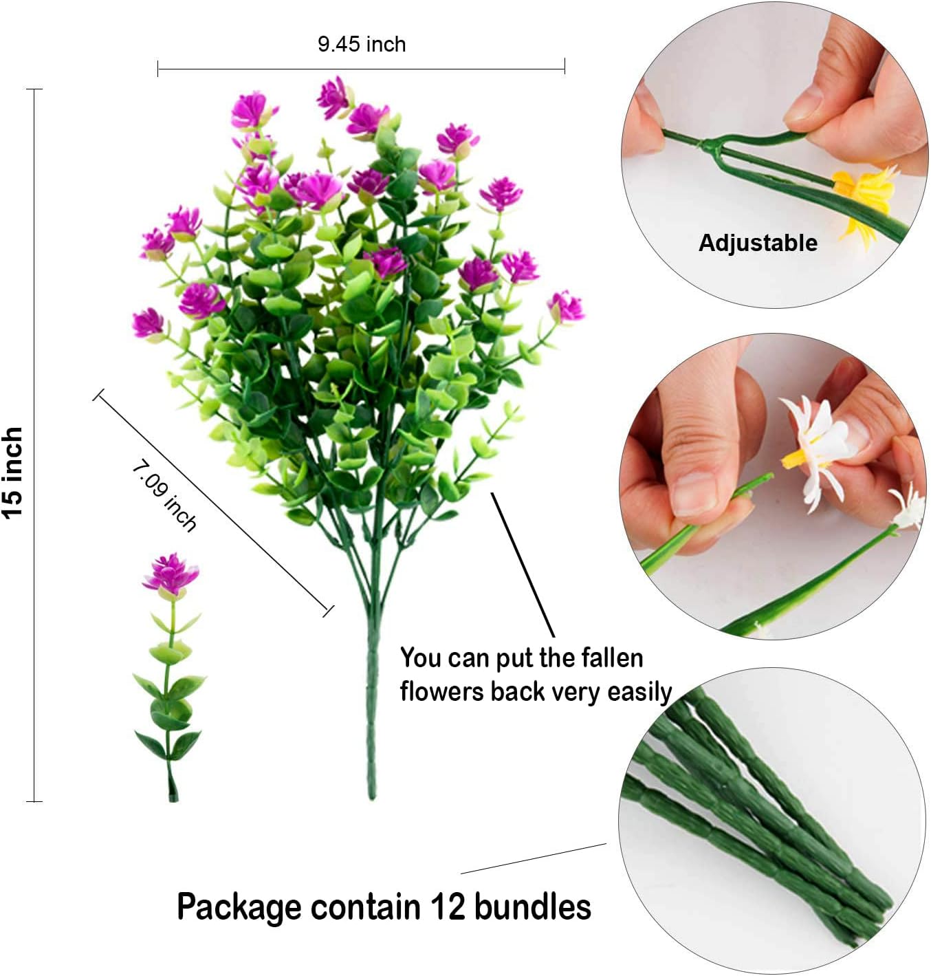 AXYLEX Artificial Flowers for Outdoors, 12 Bundles Fake Plants (Yellow) | UV resistant faux plastic flowers, no fade artificial greenery – garden, patio, porch & home