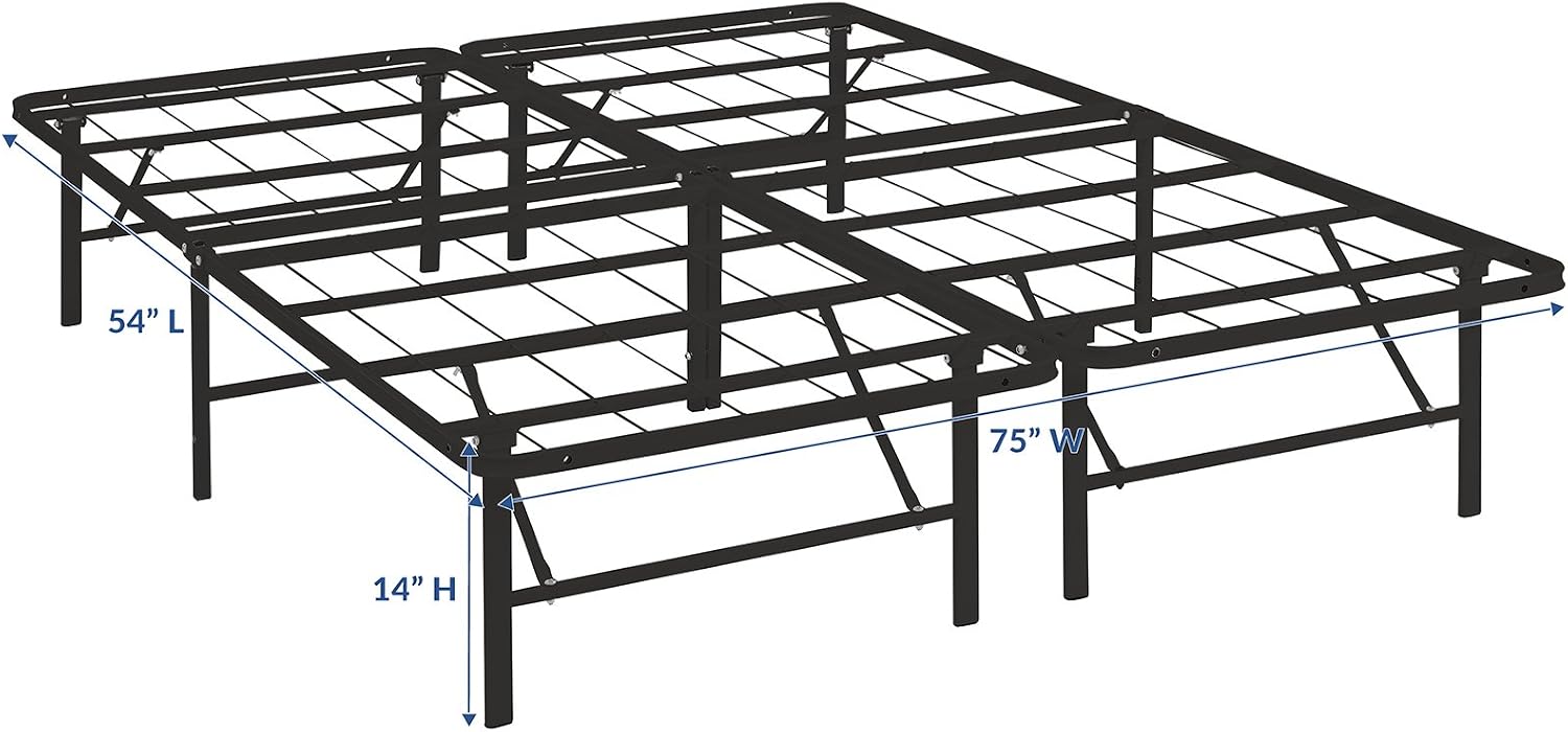 Modway Horizon Queen Bed Frame In Gray - Replaces Box Spring - Folding Metal Mattress Bed Frame