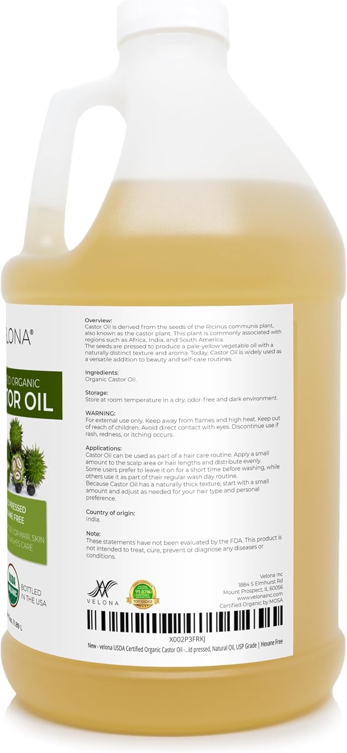 velona USDA Organic Castor Oil - 64 fl oz, Cold Pressed, USP Grade