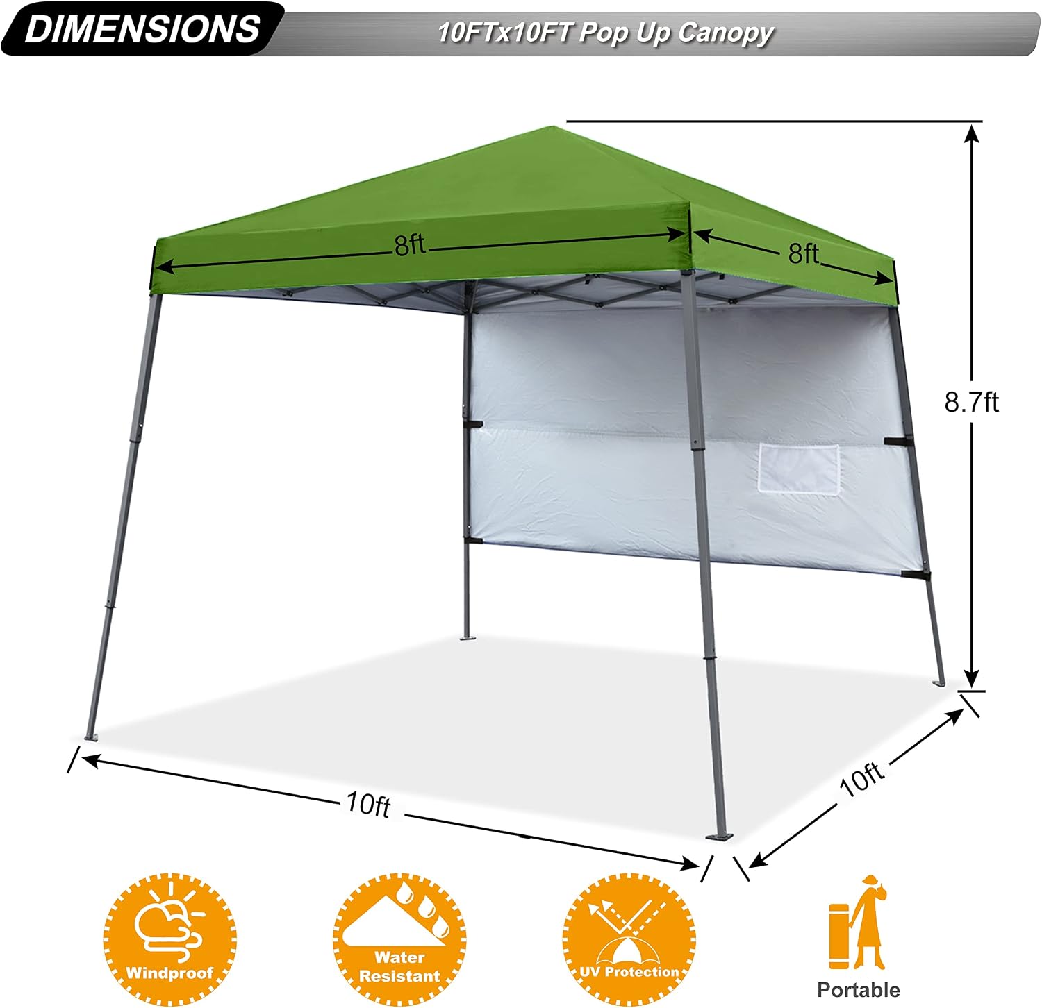 ABCCANOPY 10x10 Pop Up Canopy Tent, Slant Leg Outdoor Shade, Dark Gray