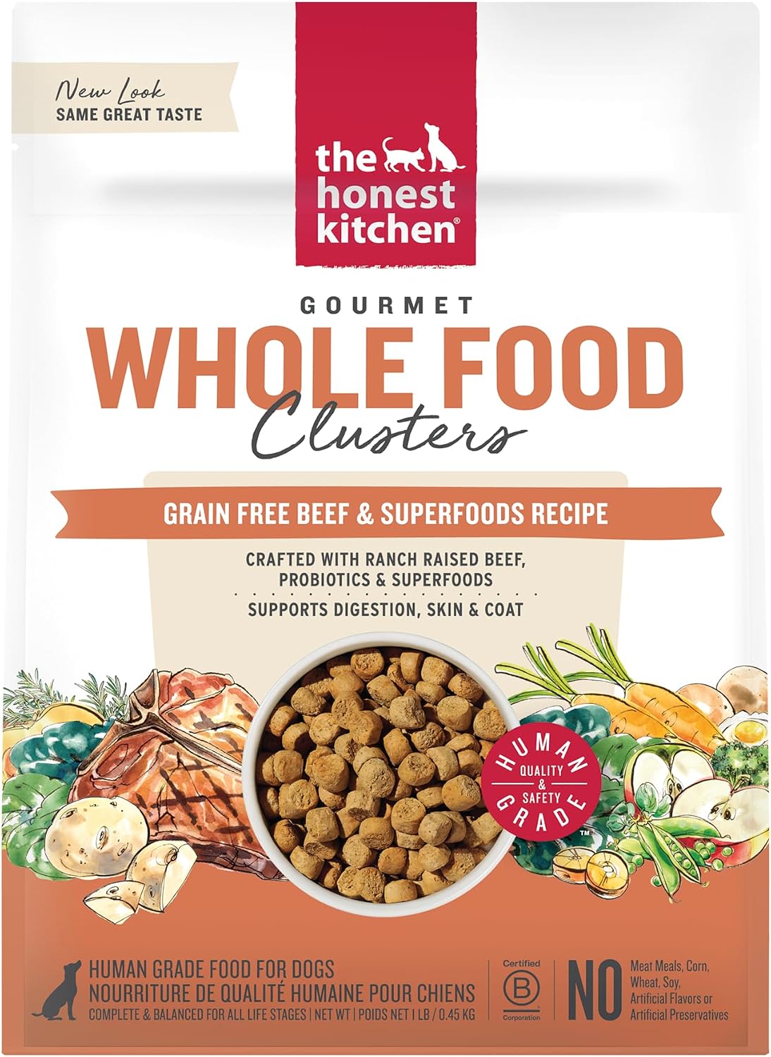 The Honest Kitchen Grain Free Beef & Superfoods Whole Food Clusters, Human Grade Dry Dog Food, Vet-Crafted Nutritional Support for Skin, Coat, Digestion & Overall Wellness, 20 lb Bag
