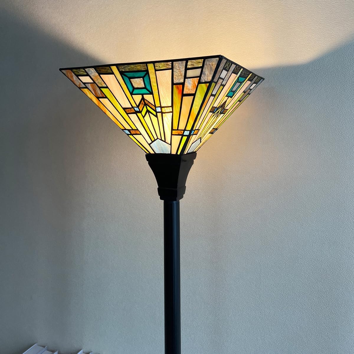 Tiffany Floor Lamp 70" Tall Stained Glass Mission Torchiere Light
