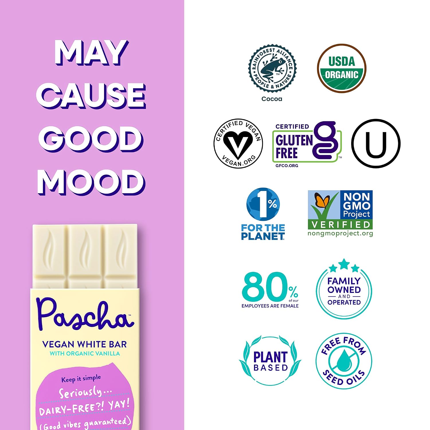 Pascha 85% Cacao Dark Chocolate Bars - Organic, Vegan, 10 Count | Pascha 85% Organic Vegan Dairy Free Dark Chocolate Bars, 10 Count