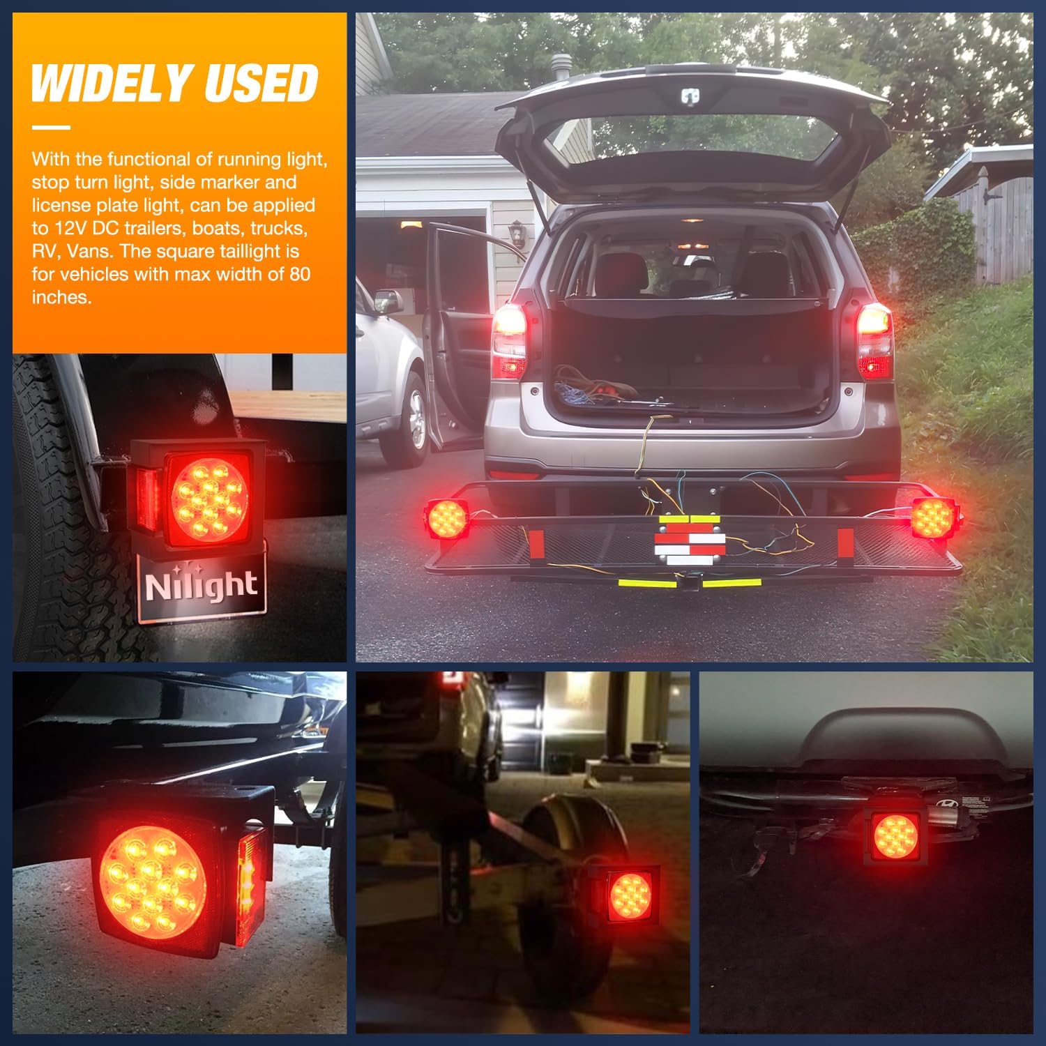Nilight Square Submersible LED Trailer Light Kit,IP68 Waterproof 2PCS