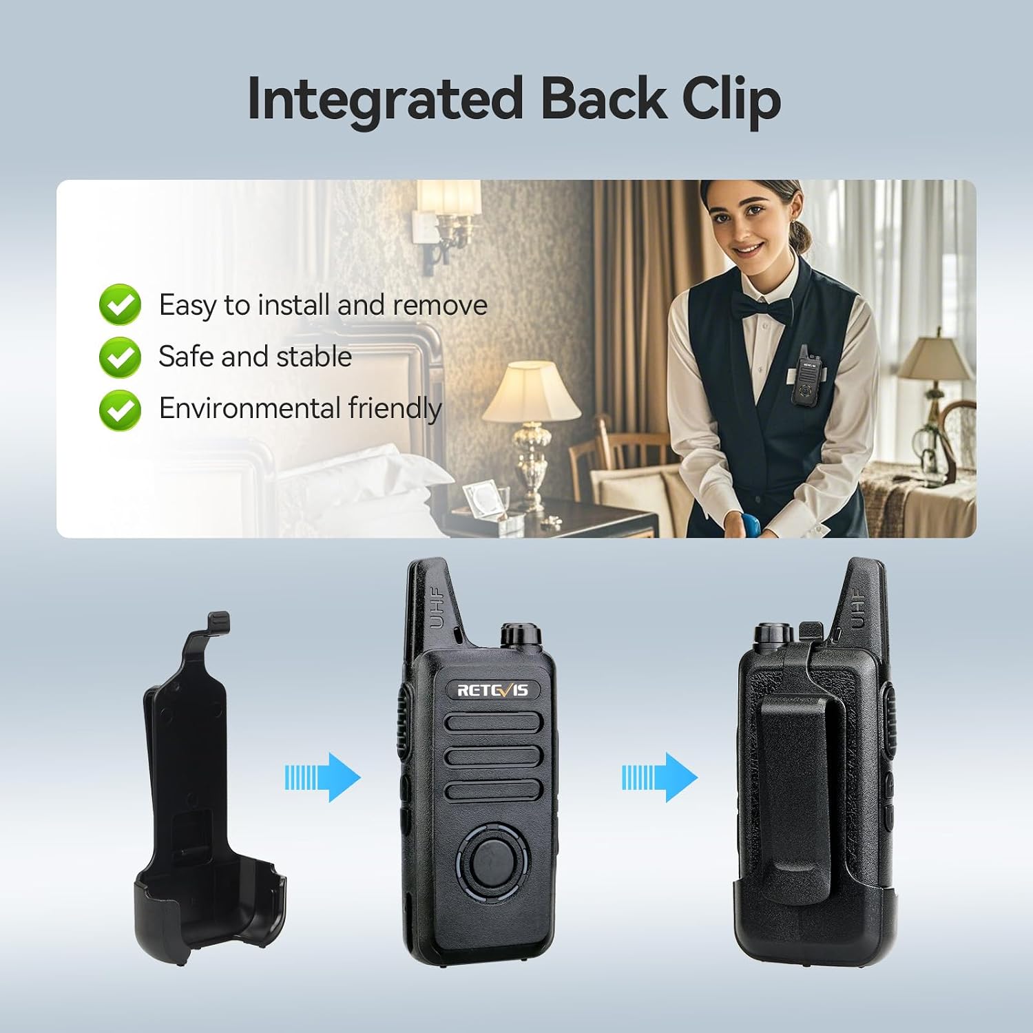 Retevis RT22S Walkie Talkies for Adults, 2 Way Radio with Earpiece(10 Pack) | For Daycare, Hospitality&Retail, Intuitive Channel Display
