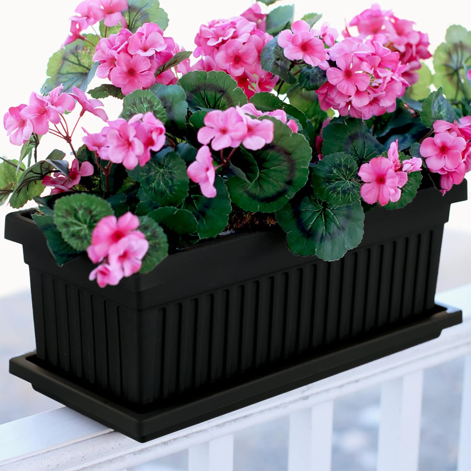 The HC Companies Venetian Window Planter Box w/Drain Plug - Long Planter Box for Windowsills, Balconies & More - Plastic Rectangular Outdoor Planters for Herbs & Flowers (18" Clay, Pack of 1)