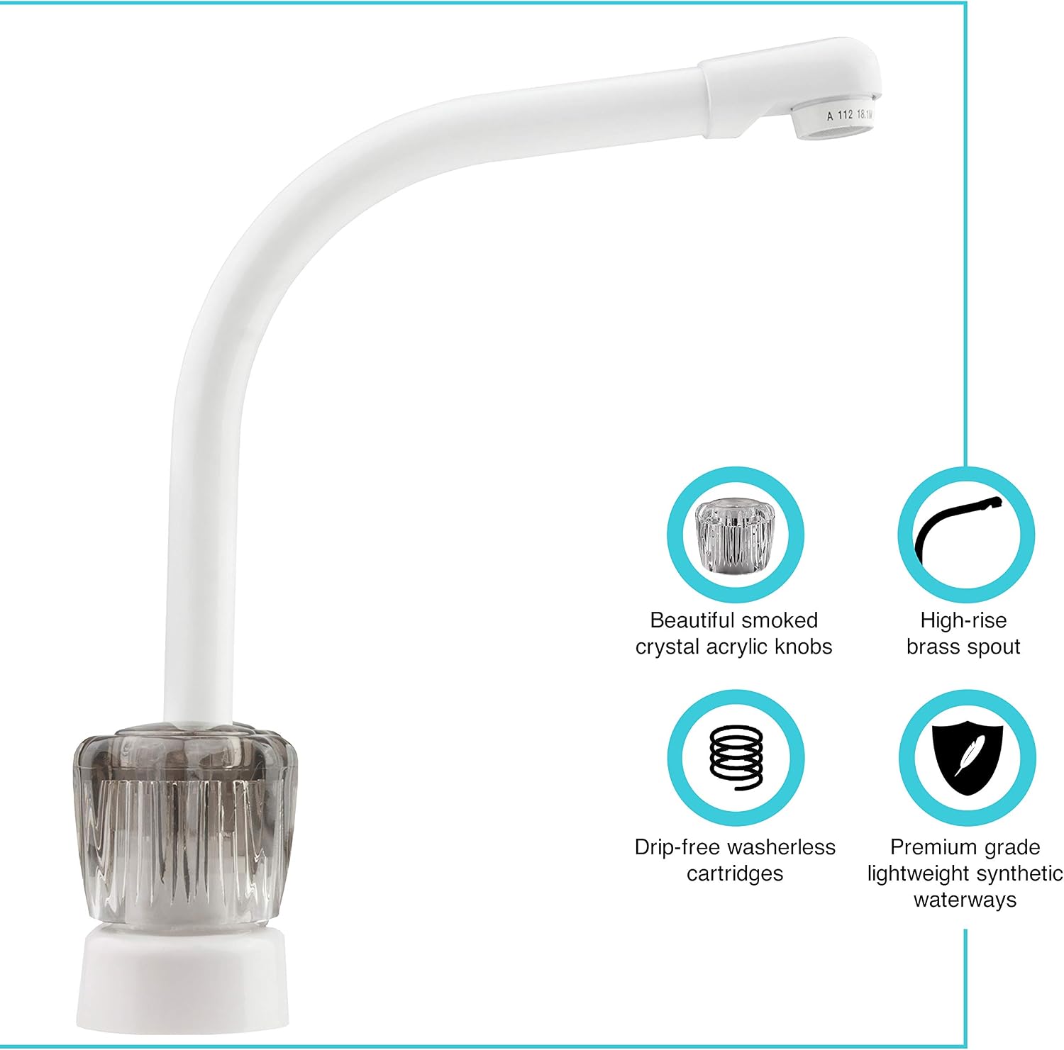 Dura Faucet DF-PK210S-BQ RV Hi-Rise Kitchen Sink Faucet (Bisque) | Tall spout with smoked acrylic knobs makes filling big pots easy.