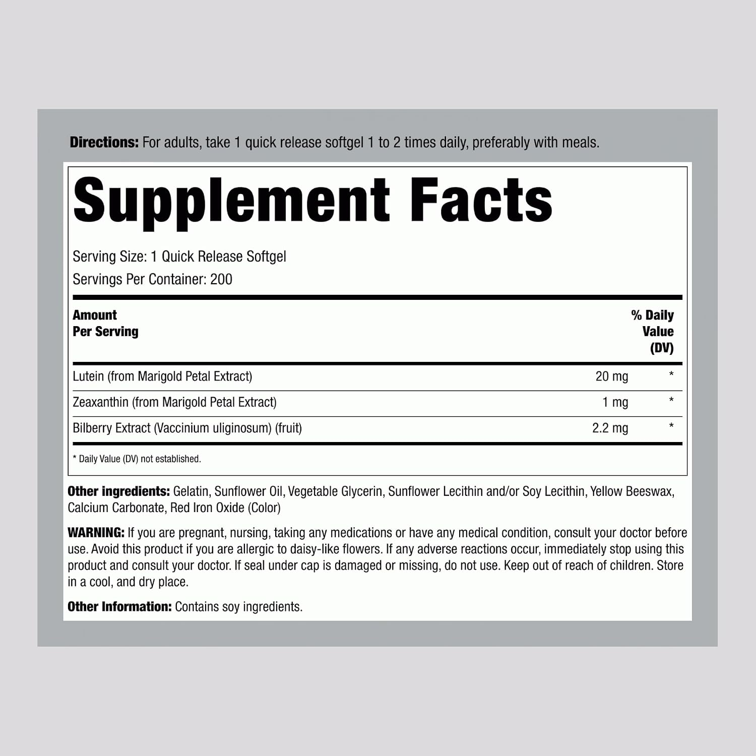 Piping Rock Lutein and Zeaxanthin Supplements | 200 Softgels | with Bilberry Extract | Eye Vision Vitamin | Non-GMO, Gluten Free